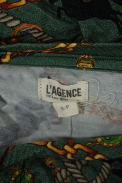 L'Agence Women Petite Jersey T-Shirt Green Animal Print Size S