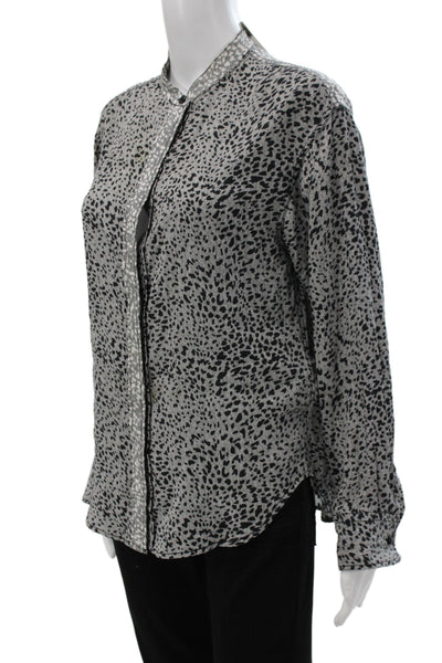 Rag & Bone Womens Black Silk Animal Print Button Up Blouse Long Sleeve Size M