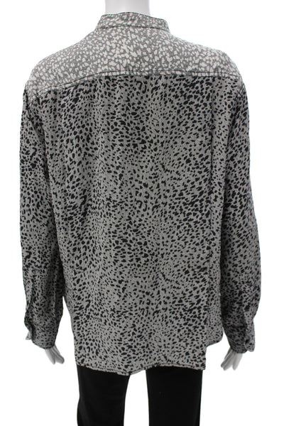Rag & Bone Womens Black Silk Animal Print Button Up Blouse Long Sleeve Size M