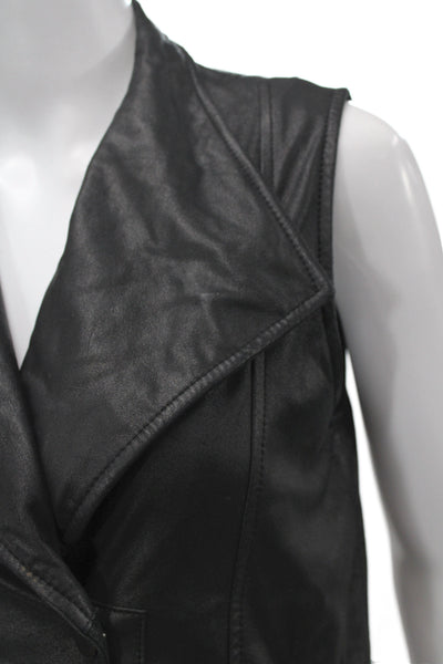 Vince Womens Biker Leather Motorcycle Vest Black Collared Button Size XS