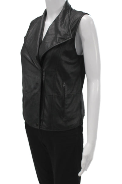 Vince Womens Biker Leather Motorcycle Vest Black Collared Button Size XS