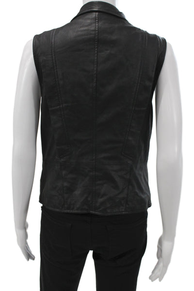 Vince Womens Biker Leather Motorcycle Vest Black Collared Button Size XS