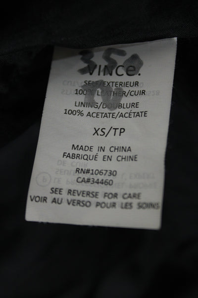 Vince Womens Biker Leather Motorcycle Vest Black Collared Button Size XS