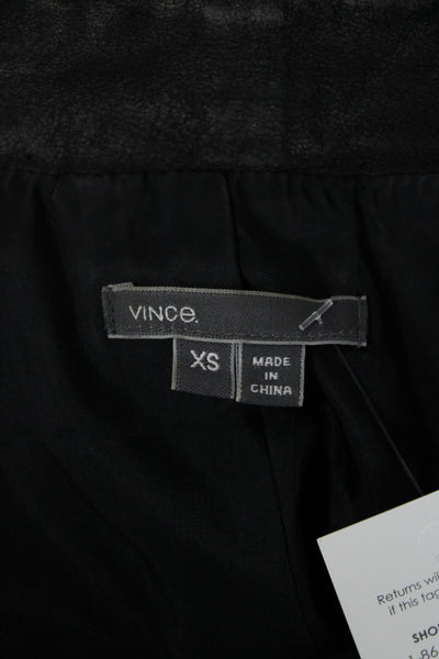 Vince Womens Biker Leather Motorcycle Vest Black Collared Button Size XS