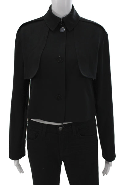 Theory Womens Trench Coat Black Collared Button Long Sleeve Petite Size S