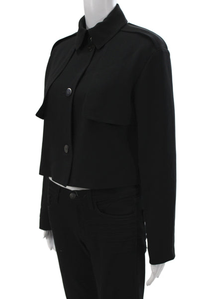 Theory Womens Trench Coat Black Collared Button Long Sleeve Petite Size S