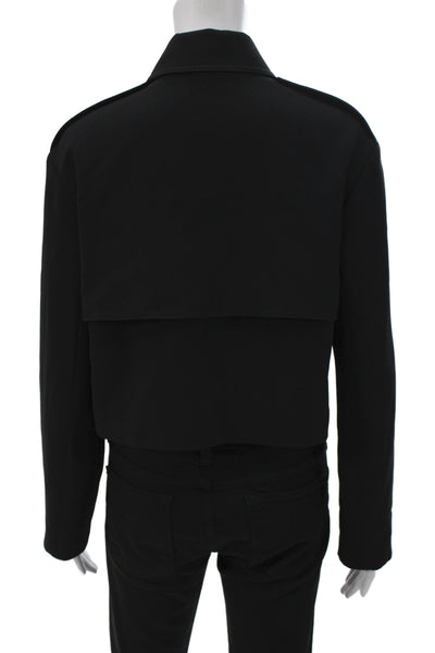 Theory Womens Trench Coat Black Collared Button Long Sleeve Petite Size S