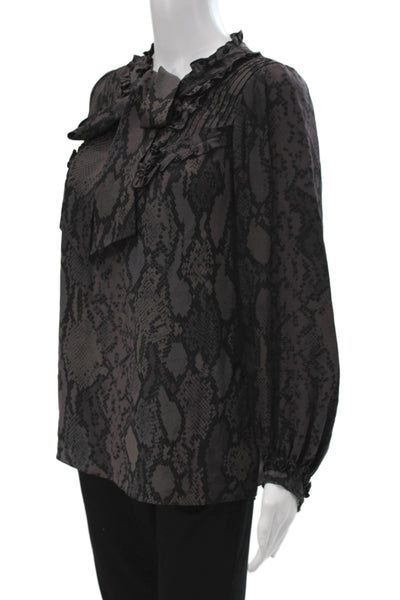 Rebecca Taylor Women Black Silk High Neck Snake Print Long Sleeve Blouse Size 4
