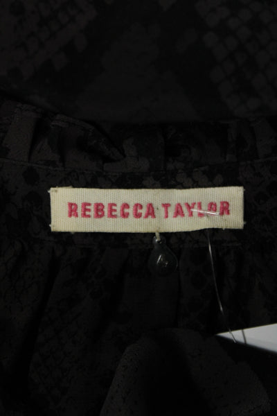Rebecca Taylor Women Black Silk High Neck Snake Print Long Sleeve Blouse Size 4