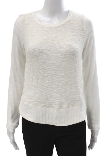 Splendid Unisex Pullover Sweater White Round Neck Long Sleeve Lurex Size S
