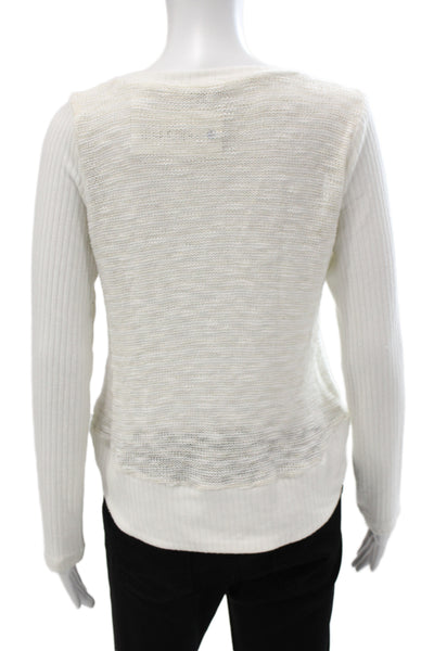 Splendid Unisex Pullover Sweater White Round Neck Long Sleeve Lurex Size S