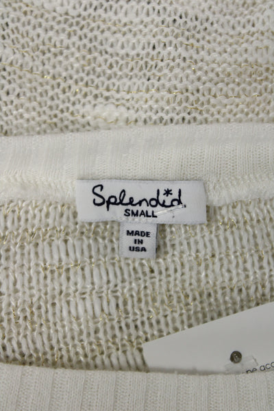 Splendid Unisex Pullover Sweater White Round Neck Long Sleeve Lurex Size S