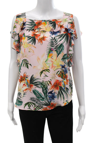 Amanda Uprichard Women Pink Silk Sleeveless Square Neck Floral Blouse Size M