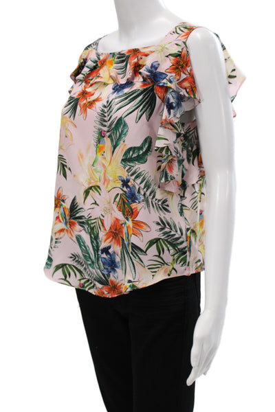 Amanda Uprichard Women Pink Silk Sleeveless Square Neck Floral Blouse Size M