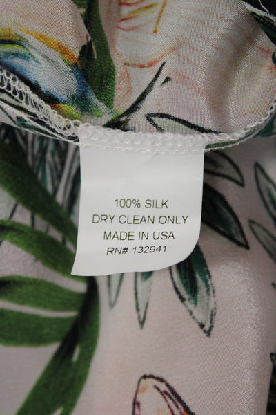 Amanda Uprichard Women Pink Silk Sleeveless Square Neck Floral Blouse Size M