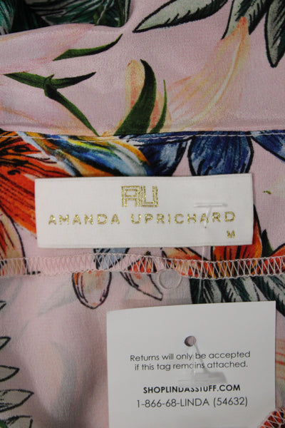 Amanda Uprichard Women Pink Silk Sleeveless Square Neck Floral Blouse Size M