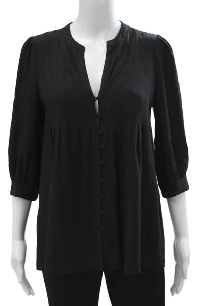Joie Women Tunic Blouse Black 3/4 Sleeve Button Silk Spandex Size S