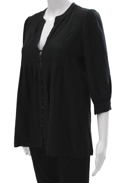 Joie Women Tunic Blouse Black 3/4 Sleeve Button Silk Spandex Size S