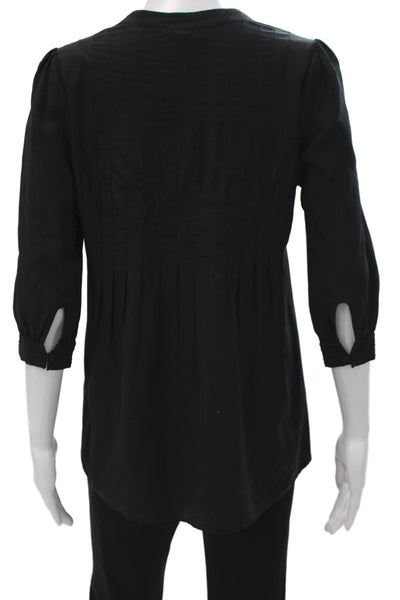 Joie Women Tunic Blouse Black 3/4 Sleeve Button Silk Spandex Size S