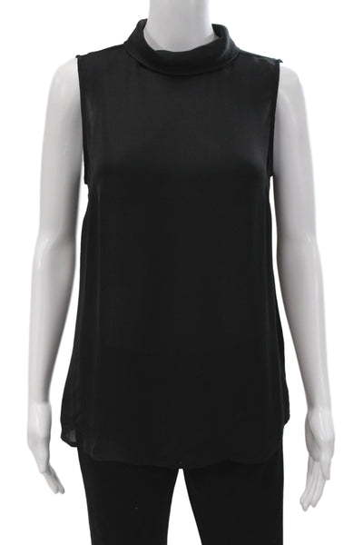 Vince Womens Silk Mock Neck Sleeveless Blouse Black Size S