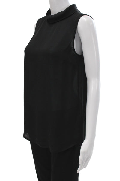 Vince Womens Silk Mock Neck Sleeveless Blouse Black Size S