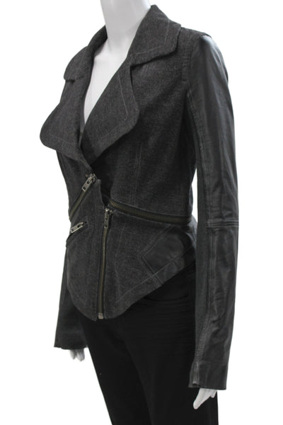 Cut 25 Women Biker Jacket Dark Gray Zip Long Sleeve Size 6