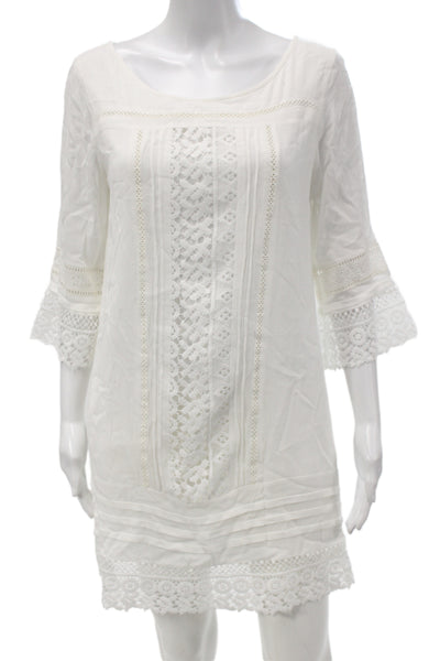 Sanctuary Women Shift Dress White Button Round Neck 3/4 Sleeve Mini Size S
