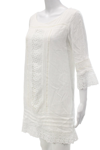 Sanctuary Women Shift Dress White Button Round Neck 3/4 Sleeve Mini Size S