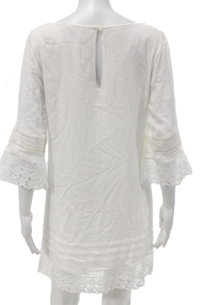 Sanctuary Women Shift Dress White Button Round Neck 3/4 Sleeve Mini Size S