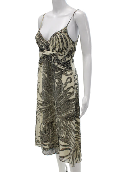 Theory Womens Silk Beige Graphic Slip Dress V Neck Sleeveless Zip Size 6