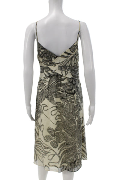 Theory Womens Silk Beige Graphic Slip Dress V Neck Sleeveless Zip Size 6