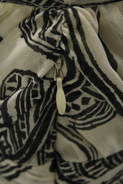 Theory Womens Silk Beige Graphic Slip Dress V Neck Sleeveless Zip Size 6