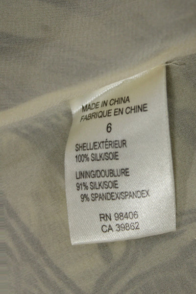 Theory Womens Silk Beige Graphic Slip Dress V Neck Sleeveless Zip Size 6