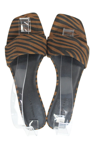 Charles & Keith Womens Animal Print Sandals Brown Size 37 7