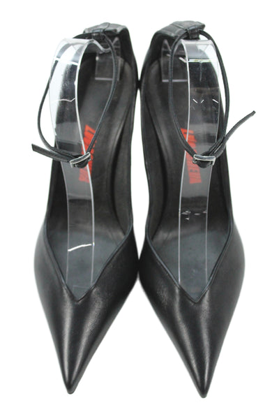 Lucasheva Womens Leather Pointed Toe Ankle Strap Heels Black Size 39 9
