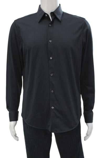 Theory Men's Long Sleeves Collared Button Down Shirt Black Size M