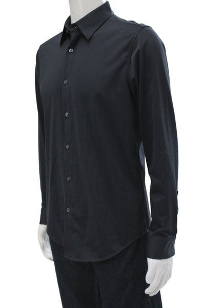 Theory Men's Long Sleeves Collared Button Down Shirt Black Size M