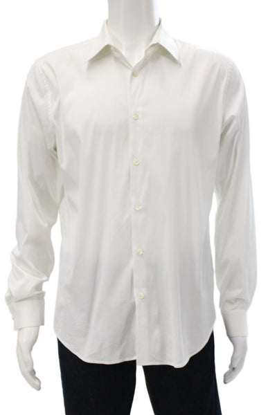 Theory Mens Point Collar Dress Shirt White Long Sleeve Size L