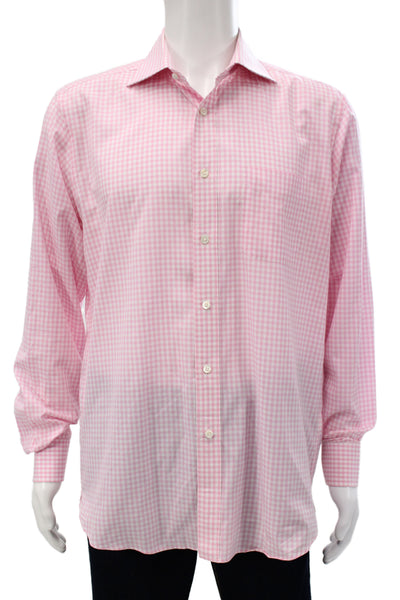Faconnable Men's Long Sleeves Button Down Pink Plaid Shirt Size XL