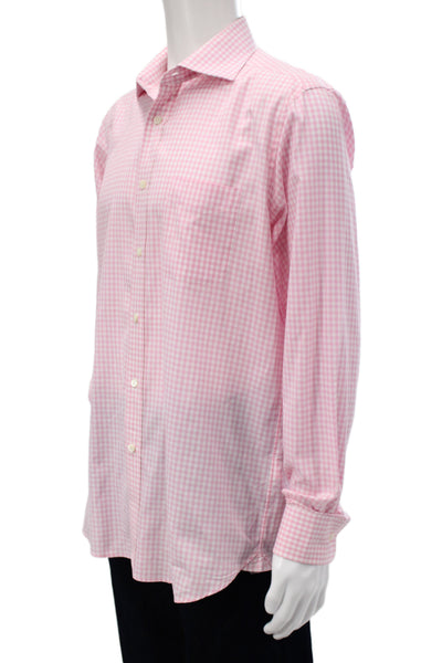 Faconnable Men's Long Sleeves Button Down Pink Plaid Shirt Size XL