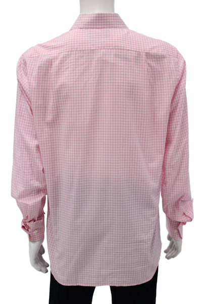 Faconnable Men's Long Sleeves Button Down Pink Plaid Shirt Size XL