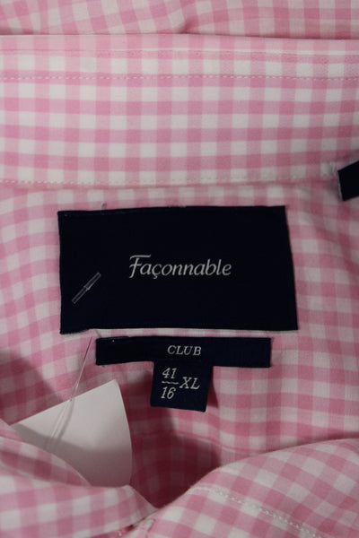 Faconnable Men's Long Sleeves Button Down Pink Plaid Shirt Size XL
