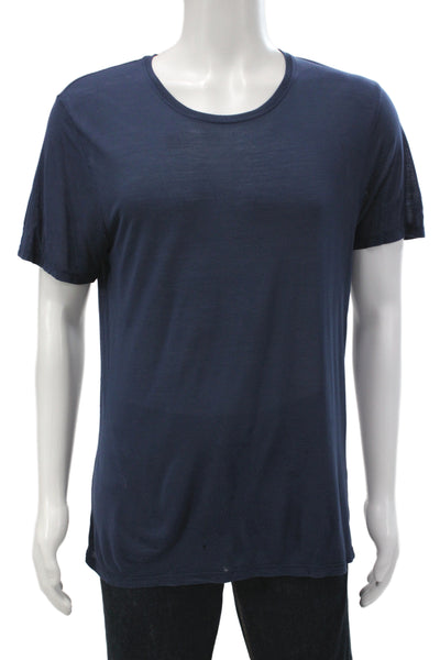 ATM Womens T-Shirt Blue Round Neck Short Sleeve Solid Size M