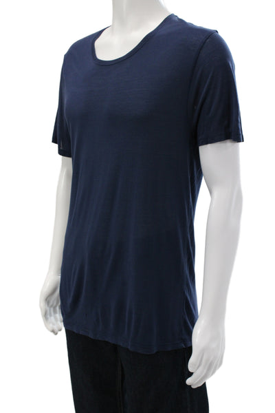 ATM Womens T-Shirt Blue Round Neck Short Sleeve Solid Size M