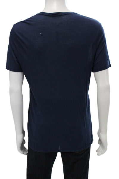 ATM Womens T-Shirt Blue Round Neck Short Sleeve Solid Size M