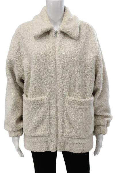 Ugg Womens Collared Zip Jacket Beige Polyester Long Sleeve Classic Size XS