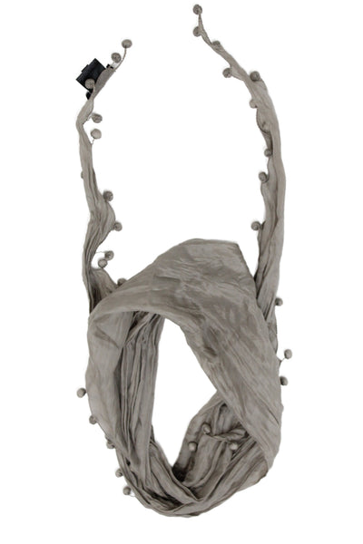 Eileen Fisher Womens Lightweight Silk Knit Pom Pom Trim Scarf Gray 76"x18"