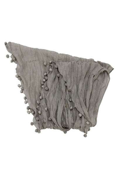 Eileen Fisher Womens Lightweight Silk Knit Pom Pom Trim Scarf Gray 76"x18"