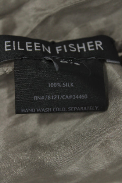 Eileen Fisher Womens Lightweight Silk Knit Pom Pom Trim Scarf Gray 76"x18"