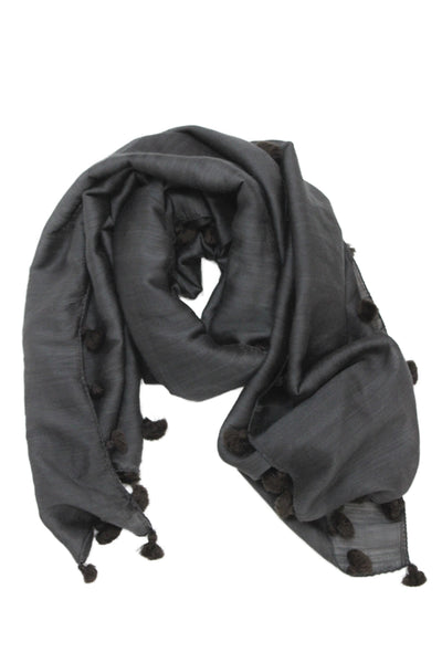 Eileen Fisher Womens Wool Silk Knit Tassel Trim Lightweight Scarf Gray 60"x20"